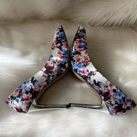 APT9 textile floral prints multi color silver pointed toe shoes size 8.5M - Picture 4 of 11